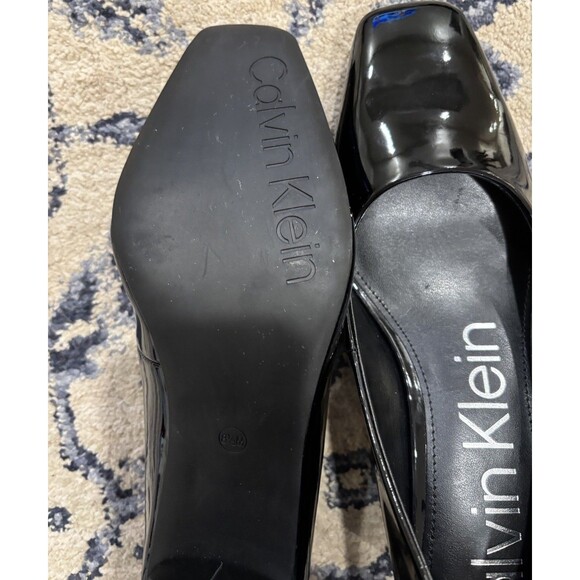 CALVIN KLEIN Square Toe Block Heel Dress Pump Women 8.5M Black Shiny Black Heel - Picture 6 of 7